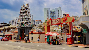 In Singapore, it's common to find sites like the Sri Mariamman Hindu Temple sitting in the heart of Chinatown.
