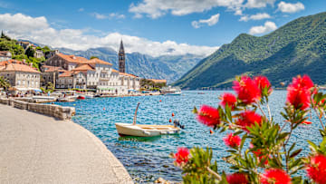 Historic town of Perast on the Bay of Kotor, Montenegro, in summer.