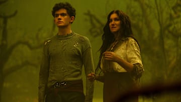 (L-R): Teen (Joe Locke) and Agatha Harkness (Kathryn Hahn) in Marvel Television's AGATHA ALL ALONG, exclusively on Disney+. Photo by Chuck Zlotnick. © 2024 MARVEL.