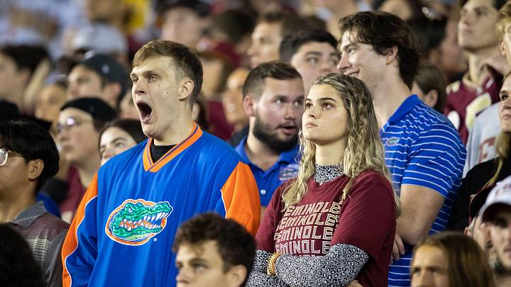 Florida State Seminole fans cheer on the football team as they defeat the Florida Gators at Doak Campbell Stadium on Friday, Nov. 25, 2022.

Fan Cam Fsu V Uf022