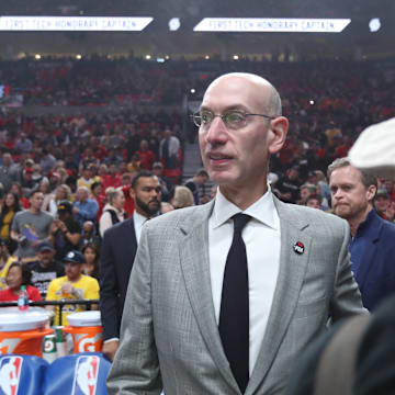 Oct 18, 2018; Portland, OR, USA;  NBA commissioner Adam Silver enters Moda Center to watch Los Angeles Lakers play Portland Trail Blazers. Mandatory Credit: Jaime Valdez-Imagn Images