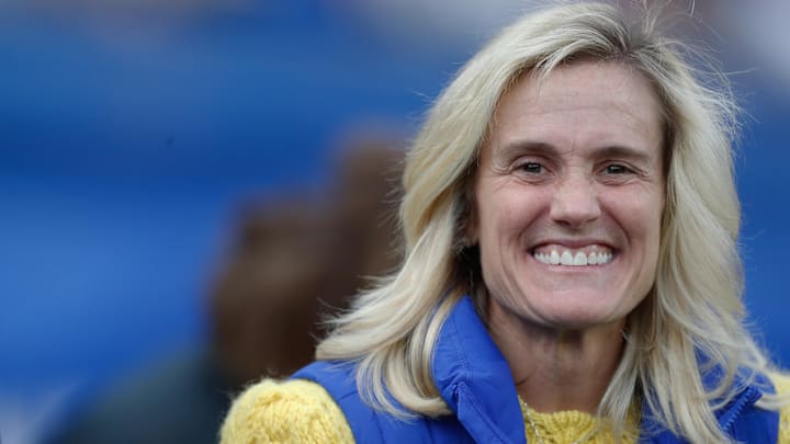 Nov 4, 2023; Pittsburgh, Pennsylvania, USA;  University of Pittsburgh athletic director Heather Lyke in attendance as the Panthers host the Florida State Seminoles at Acrisure Stadium. Mandatory Credit: Charles LeClaire-Imagn Images