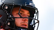 Oct 5, 2024; Raleigh, North Carolina, USA;  North Carolina State Wolfpack linebacker Caden Fordham (10) looks on prior to the first half of the game against Wake Forest Demon Deacons at Carter-Finley Stadium. Mandatory Credit: Jaylynn Nash-Imagn Images