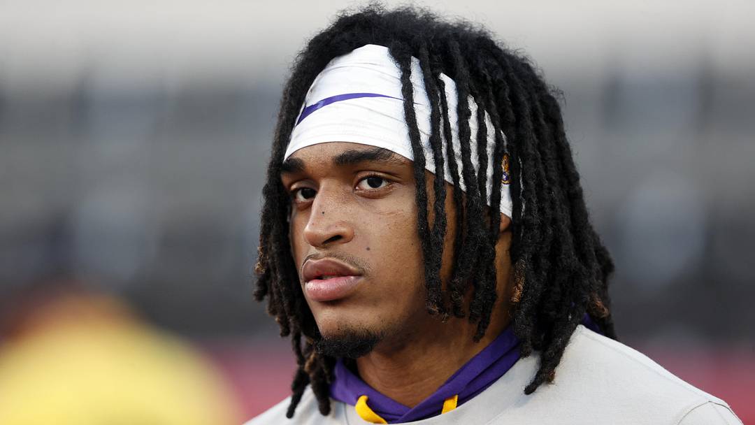 Nov 4, 2023; Tuscaloosa, Alabama, USA; LSU Tigers linebacker Harold Perkins Jr. (4) before the first half at Bryant-Denny Stadium. Mandatory Credit: Butch Dill-Imagn Images