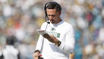 Oct 27, 2024; Jacksonville, Florida, USA; Green Bay Packers head coach Matt LaFleur against the Jacksonville Jaguars at EverBank Stadium. Mandatory Credit: Morgan Tencza-Imagn Images