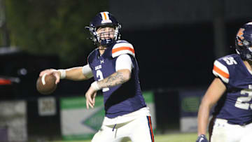 Nashville Christian quarterback Jared Curtis (2) drops back to throw the ball in the red zone against Fayetteville during the first quarter of their TSSAA football game Friday, Oct. 18, 2024 at Nashville Christian School in Nashville, Tennessee.