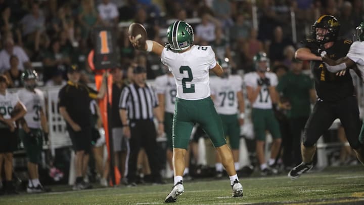 Action from a high school football game between Bishop Verot and Venice at Bishop Verot on Friday, Sept. 6, 2024. Venice won the offensive slugfest.