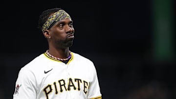 Pittsburgh Pirates designated hitter Andrew McCutchen reacts during a game against the Chicago Cubs at PNC Park. 