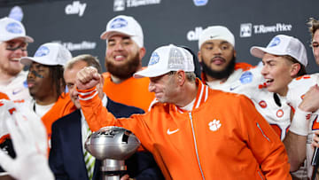 Dabo Swinney and Clemson Football team after winning the 2024 ACC Football Championship - Clemson v SMU