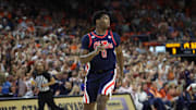 Feb 26, 2025; Auburn, Alabama, USA;  Mississippi Rebels forward Malik Dia (0) during the game against the Auburn Tigers at Neville Arena. Mandatory Credit: John Reed-Imagn Images