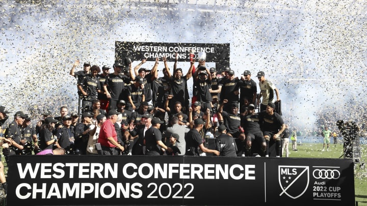 Oct 30, 2022; Los Angeles, California, USA; 
The Los Angeles FC celebrate the win over the Austin FC