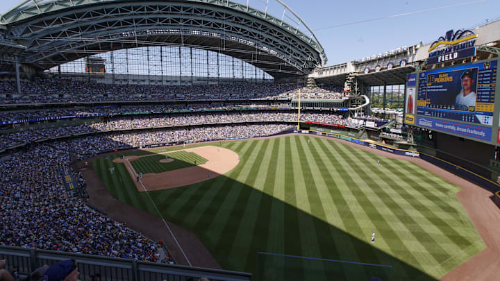 Jul 3, 2023; Milwaukee, Wisconsin, USA;  General view of American Family Field during the fifth inning of the game between the Chicago Cubs and Milwaukee Brewers. Mandatory Credit: Jeff Hanisch-Imagn Images