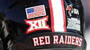 A general view of a Texas Tech Red Raiders helmet on the bench in the first half of the game against the UCF Knights at Jones AT&T Stadium