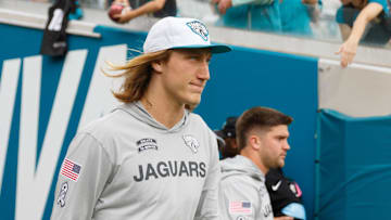 Nov 10, 2024; Jacksonville, Florida, USA; Jacksonville Jaguars quarterback Trevor Lawrence (16) walks out of the tunnel before the game against the Minnesota Vikings at EverBank Stadium.