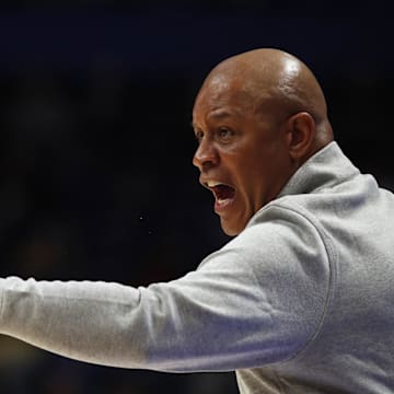 Jan 16, 2024; Pittsburgh, Pennsylvania, USA; Syracuse Orange head coach Adrian Autry reacts on the sidelines against the Pittsburgh Panthers during the first half at the Petersen Events Center. Mandatory Credit: Charles LeClaire-Imagn Images