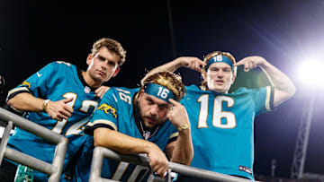 Oct 6, 2025; Jacksonville, Florida, USA; Jacksonville Jaguars fans during the game against the Kansas City Chiefs at EverBank Stadium. Mandatory Credit: Morgan Tencza-Imagn Images