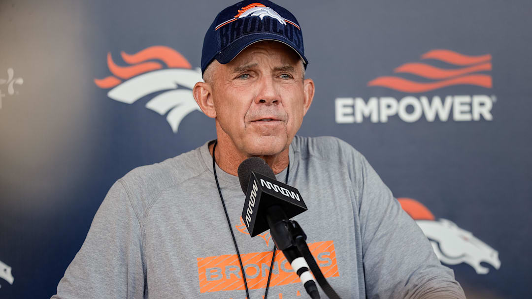 Jul 23, 2025; Englewood, CO, USA; Denver Broncos head coach Sean Payton during Denver Broncos Training Camp. Mandatory Credit: Isaiah J. Downing-Imagn Images