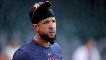 Jun 1, 2024; Houston, Texas, USA; Houston Astros first baseman Jose Abreu (79) looks on before a game against the Minnesota Twins at Minute Maid Park. Mandatory Credit: Erik Williams-USA TODAY Sports