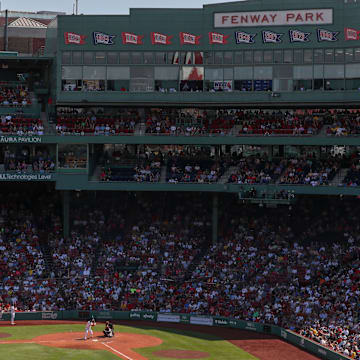 Jun 5, 2024; Boston, Massachusetts, USA;  A general view of Fenway Park during a game between the Atlanta Braves and the Boston Red Sox. Mandatory Credit: Paul Rutherford-Imagn Images