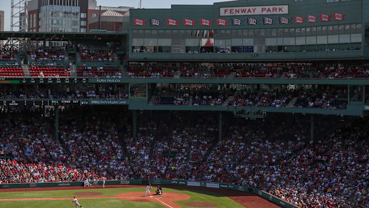 Jun 5, 2024; Boston, Massachusetts, USA;  A general view of Fenway Park during a game between the Atlanta Braves and the Boston Red Sox. Mandatory Credit: Paul Rutherford-Imagn Images