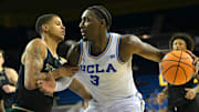 Nov 18, 2025; Los Angeles, California, USA;  Sacramento State Hornets forward Shaqir O'Neal (8) defends UCLA Bruins forward Eric Dailey Jr. (3) during the second half at Pauley Pavilion presented by Wescom Financial. Mandatory Credit: Jayne Kamin-Oncea-Imagn Images