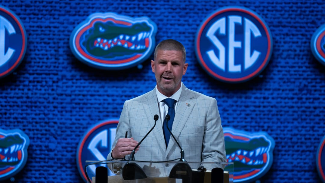 Florida Head Coach Billy Napier speaks at the 2023 SEC Football Kickoff Media Days at the Nashville Grand Hyatt on Broadway, Wednesday, July 19, 2023.