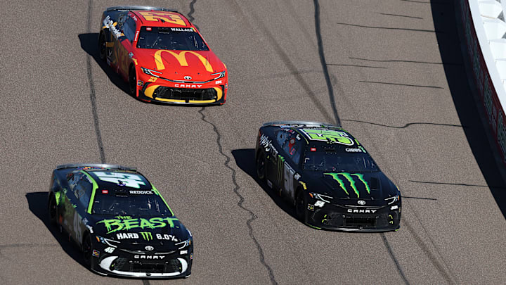 Tyler Reddick, Bubba Wallace, 23XI Racing, and Ty Gibbs, Joe Gibbs Racing, NASCAR