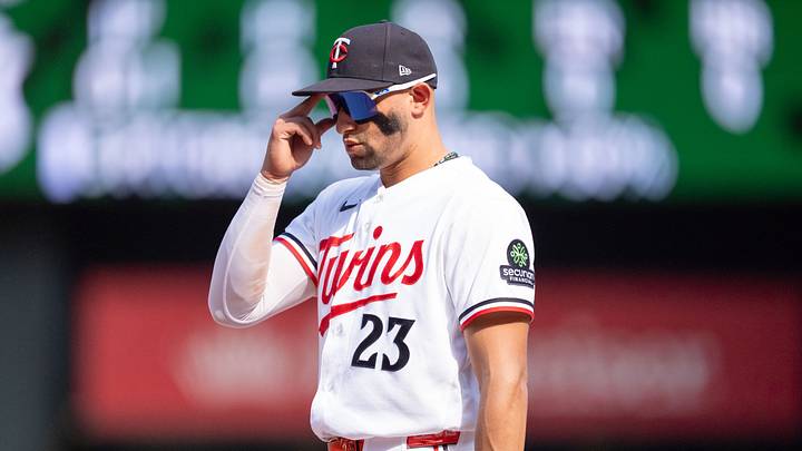 Sep 16, 2026; Minneapolis, Minnesota, USA;  Minnesota Twins first baseman Royce Lewis (23) moves to first base against the New York Yankees in the eighth inning at Target Field.  Mandatory Credit: Matt Blewett-Imagn Images