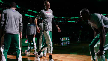 Nov 13, 2023; Boston, Massachusetts, USA; Boston Celtics center Kristaps Porzingis (8) is introduced