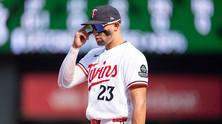 Sep 16, 2026; Minneapolis, Minnesota, USA;  Minnesota Twins first baseman Royce Lewis (23) moves to first base against the New York Yankees in the eighth inning at Target Field.  Mandatory Credit: Matt Blewett-Imagn Images