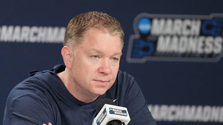 Mar 19, 2026; San Diego, CA, USA; Utah State Aggies head coach Jerrod Calhoun at press conference ahead of the first round of the men's 2026 NCAA Tournament at Viejas Arena. Mandatory Credit: Kirby Lee-Imagn Images