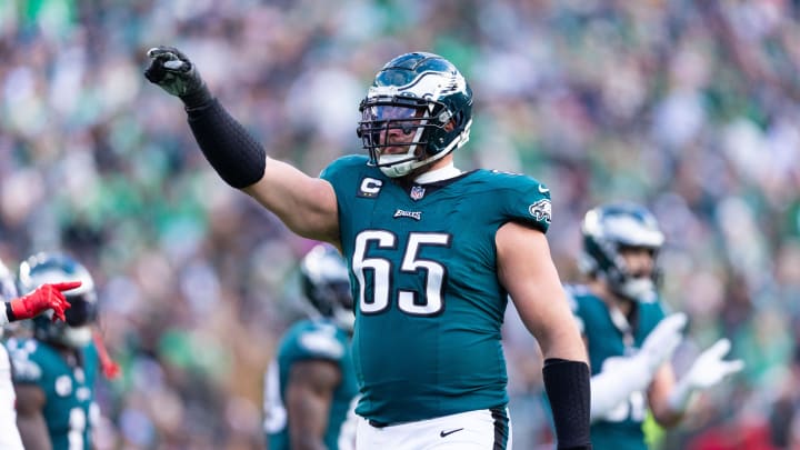 Philadelphia Eagles offensive tackle Lane Johnson (65) reacts against the Arizona Cardinals at Lincoln Financial Field. 