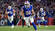 Nov 2, 2025; Orchard Park, New York, USA; Buffalo Bills tight end Dalton Kincaid (86) runs with the ball in the second quarter against the Kansas City Chiefs at Highmark Stadium. Mandatory Credit: Gregory Fisher-Imagn Images