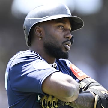 Seattle Mariners outfielder Randy Arozarena celebrates after hitting a home run against the San Diego Padres on May 18 at Petco Park.
