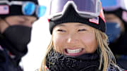 Feb 10, 2022; Zhangjiakou, China; Chloe Kim (USA) celebrates winning the gold medal in the Women   s Snowboard Halfpipe Final during the Beijing 2022 Olympic Winter Games at Genting Snow Park. Mandatory Credit: Jack Gruber-Imagn Images