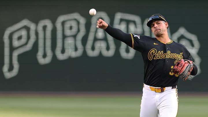 Apr 13, 2026; Pittsburgh, Pennsylvania, USA;  Pittsburgh Pirates third baseman Nick Yorke (38) warms up before the game against the Washington Nationals at PNC Park. Mandatory Credit: Charles LeClaire-Imagn Images