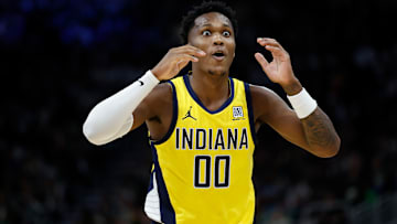 Indiana Pacers wing Bennedict Mathurin (00) during a playoff game.