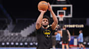 Dec 6, 2024; Atlanta, Georgia, USA; Los Angeles Lakers guard Bronny James (9) warms up before a game against the Atlanta Hawks at State Farm Arena. Mandatory Credit: Brett Davis-Imagn Images