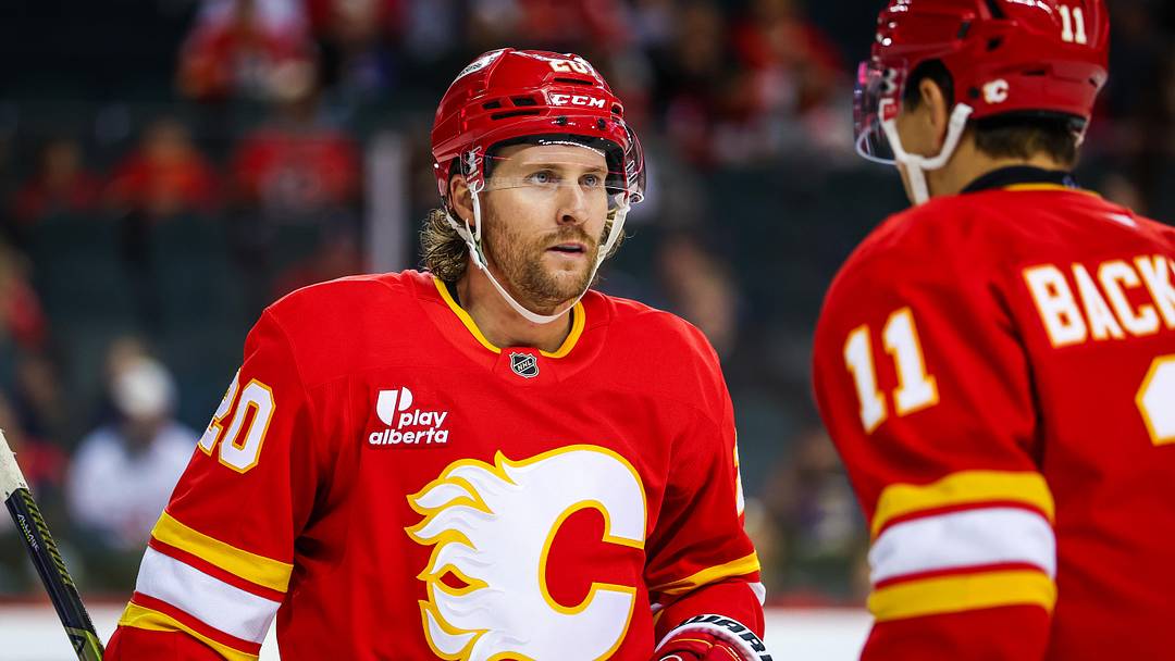 Oct 22, 2025; Calgary, Alberta, CAN; Calgary Flames left wing Blake Coleman (20) and center Mikael Backlund (11) during the second period against the Montreal Canadiens at Scotiabank Saddledome. Mandatory Credit: Sergei Belski-Imagn Images Oct 22, 2025; Calgary, Alberta, CAN; Calgary Flames left wing Blake Coleman (20) and center Mikael Backlund (11) during the second period against the Montreal Canadiens at Scotiabank Saddledome. Mandatory Credit: Sergei Belski-Imagn Images