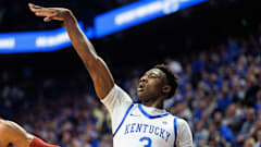 New Arkansas forward Adou Thiero following a field goal attempt last season with Kentucky. 