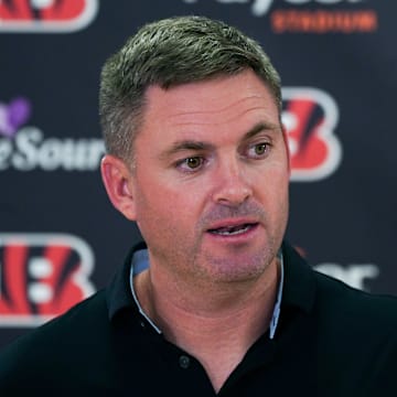 Cincinnati Bengals head coach Zac Taylor speaks at a press conference for the 2025 NFL Draft, Saturday, April 26, 2025, at Paycor Stadium in Downtown Cincinnati.