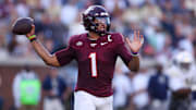 Oct 11, 2025; Atlanta, Ga.; Virginia Tech quarterback Kyron Drones (1) throws a pass against Georgia Tech.