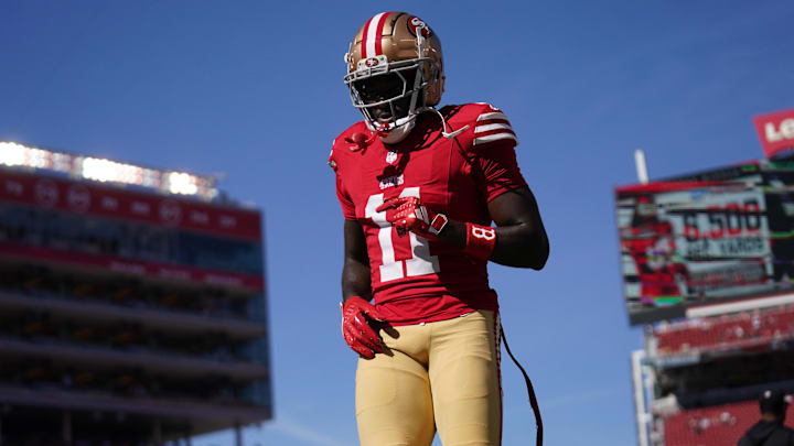 San Francisco 49ers star wide receiver Brandon Aiyuk continues to recover from a torn ACL and MCL suffered last season. San Francisco 49ers star wide receiver Brandon Aiyuk continues to recover from a torn ACL and MCL suffered last season.