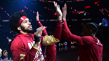 Feb 23, 2025; Cleveland, Ohio, USA; Cleveland Cavaliers center Jarrett Allen (31) is introduced before the game between the Cavaliers and the Memphis Grizzlies at Rocket Mortgage FieldHouse. Mandatory Credit: Ken Blaze-Imagn Images