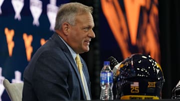 Jul 9, 2025; Frisco, TX, USA; West Virginia head coach Rich Rodriguez speaks with the media during 2025 Big 12 Football Media Days at The Star. Mandatory Credit: Raymond Carlin III-Imagn Images