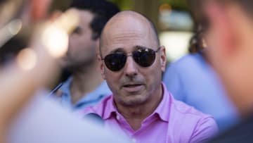 Nov 7, 2023; Scottsdale, AZ, USA; New York Yankees general manager Brian Cashman speaks to the media during the MLB General Manager's Meetings at Omni Scottsdale Resort & Spa. Mandatory Credit: Mark J. Rebilas-USA TODAY Sports