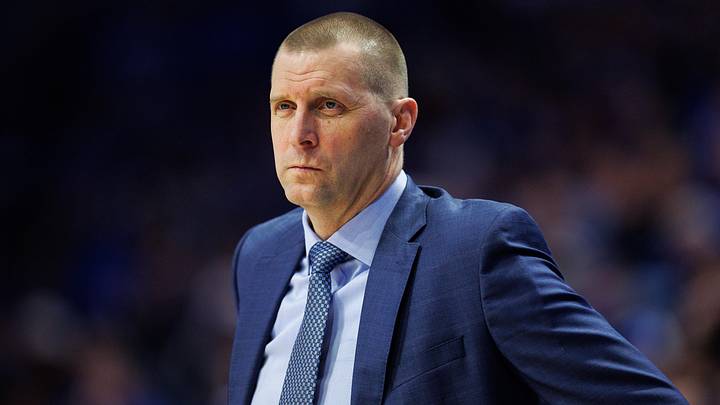 Feb 4, 2026; Lexington, Kentucky, USA; Kentucky Wildcats head coach Mark Pope watches the action during the first half against the Oklahoma Sooners at Rupp Arena at Central Bank Center. Mandatory Credit: Jordan Prather-Imagn Images