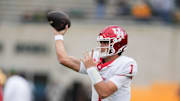 Nov 29, 2025; Waco, Texas, USA;  Houston Cougars quarterback Conner Weigman (1) during warmups before the game against the Baylor Bears at McLane Stadium. Mandatory Credit: Chris Jones-Imagn Images
