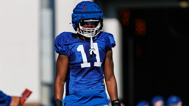 Florida Gators edge LJ McCray (11) looks on during spring football practice at Heavener Football Complex at the University of Florida in Gainesville, FL on Tuesday, March 11, 2025. [Matt Pendleton/Gainesville Sun]