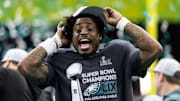 Philadelphia Eagles safety C.J. Gardner-Johnson celebrates after defeating the Kansas City Chiefs in Super Bowl LIX